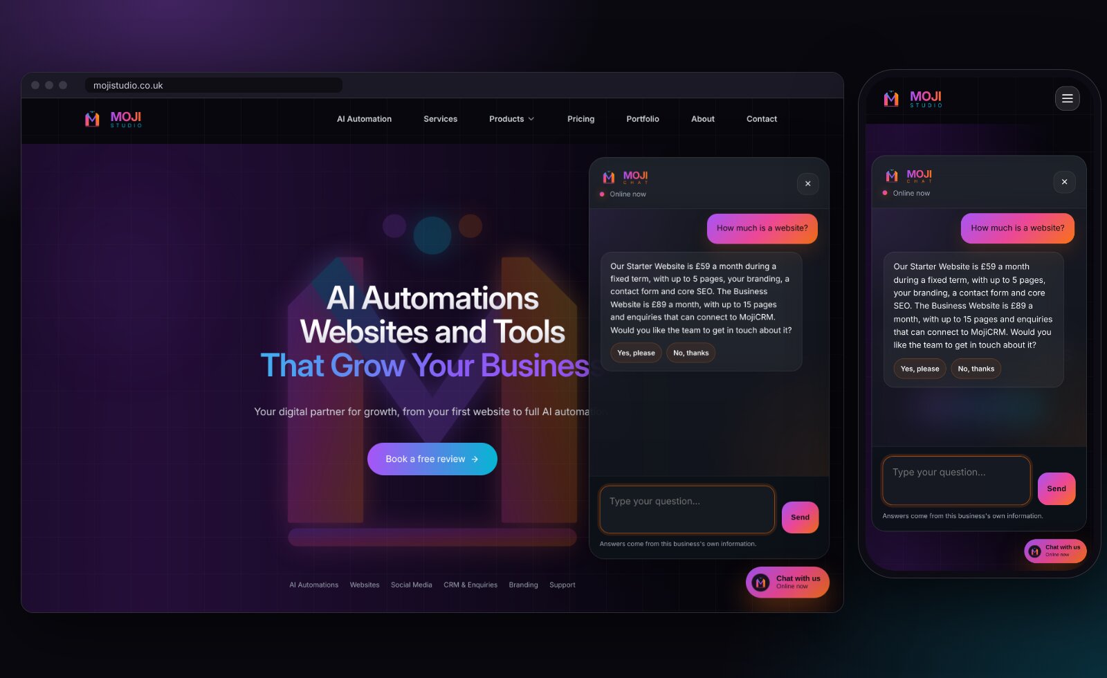 MojiChat: website chat that captures leads